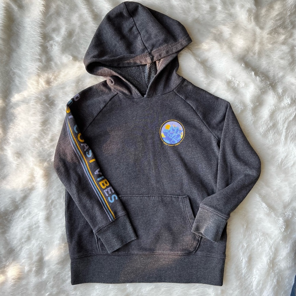 Old Navy Best Coast Vibes Graphic Hoodie Pullover Sweatshirt Grey Girls Sz S 6/7